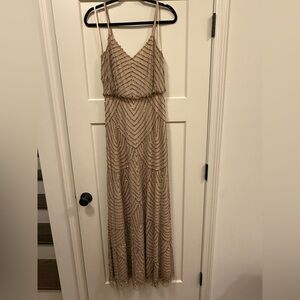 Adrianna Papell Beige Beaded Maxi Dress